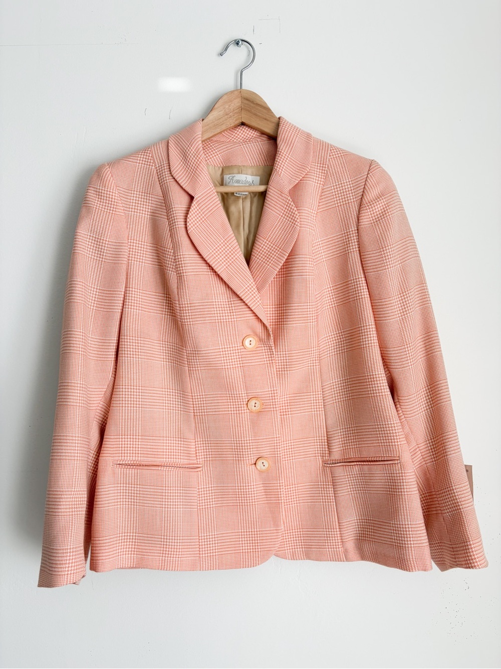 Vintage AGMIR Women's Peach Plaid Tailored Blazer, Size Medium, Made in Europe